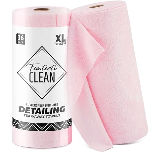 Fantasticlean XL Tear-Away Microfiber Cleaning Cloth Roll, 16'' by 16''- 36 Sheets, Thick & Large Detailing Towels, Ultra Absorbent, Lint-Free Reusable Wipes for All-Around Cleaning (Glossy