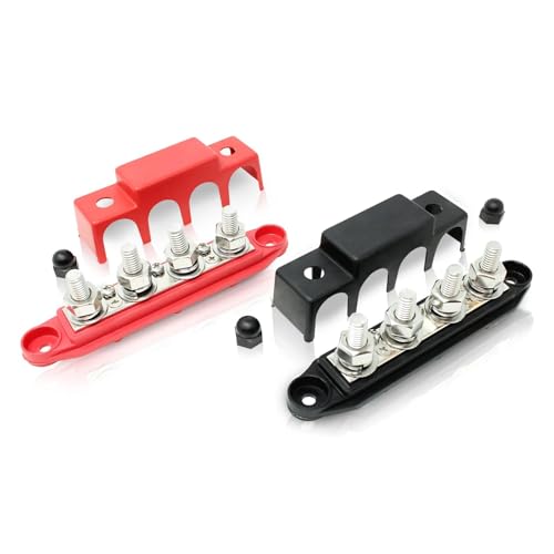 Wilsonzin 2 Pièces Bloc de Distribution D'alimentation 12V Bornier Electrique Barres de Distribution d'Énergie M4 Boulons de Borne pour Voiture Camion Bateau Rouge Noir