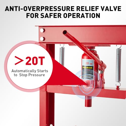 Garvee 20T Hydraulic Press, Hydraulic Shop Press, H-Frame Benchtop Hydraulic Press with 2 Press Plates, Garage Floor Shop Press, Adjustable Work Table Height, Heavy Duty Press, Red