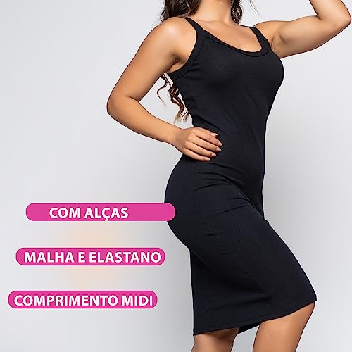 Vestido Feminino Midi Canelado de Alcinha - Vestido Casual de Verão Tubinho Midi de Alcinha - Moda V