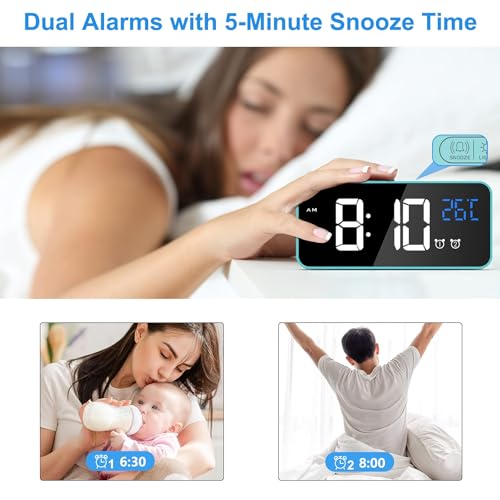 Reloj despertador digital de sobremesa con pantalla de brillo ajustable y USB 4