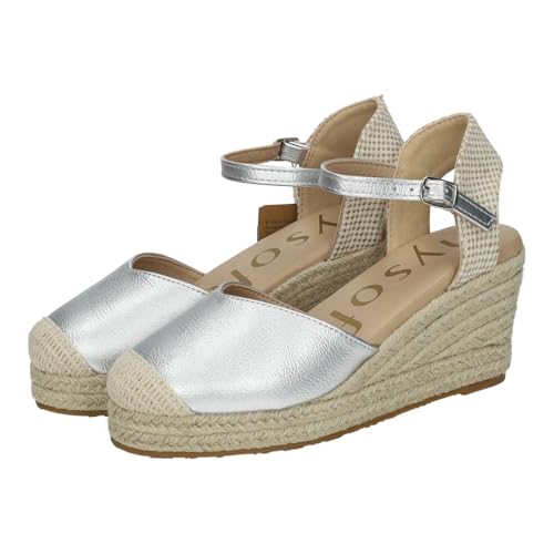 mysoft 25M150 Espadrilles compensées argentées pour femme, design moderne et confortable, fabriquées en Espagne, argent métallique, 41 EU