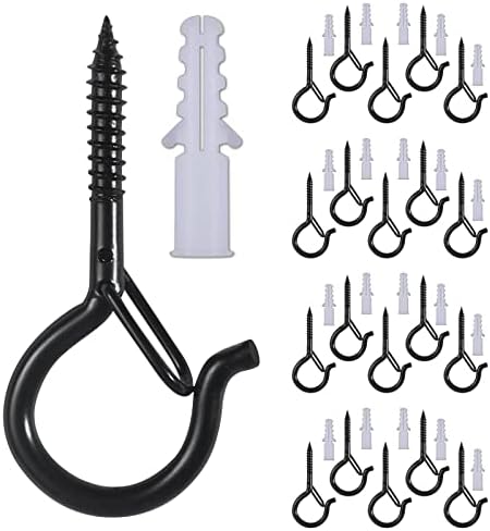 AOERT 20 PCS Outdoor Hooks for Outdoor String Lights, Screw Hooks for Hanging Plants/Wind Chime/Baskets, Safety Buckle Design, Windproof (Black) (20)