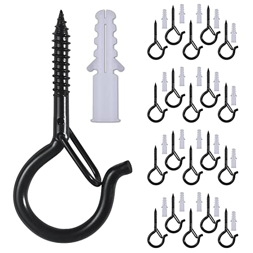 Aoert 20 Pcs Outdoor Hooks For Outdoor String Lights, Screw Hooks For Hanging Plants/Wind Chime/Baskets, Safety Buckle Design, Windproof (Black) (20) #TOP4