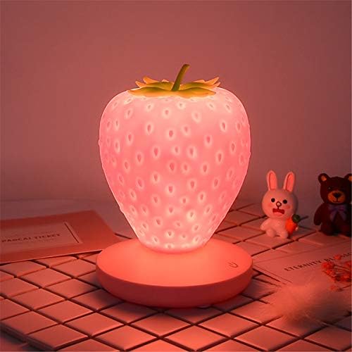 LEKIBOP Strawberry Night Light Silicone Soft Table Lamp Cartoon Touch Sensor Desk Lights Bedroom Nursing lamp Children's Room Decoration Table lamp Bookshelf Desk lamp (Pink)