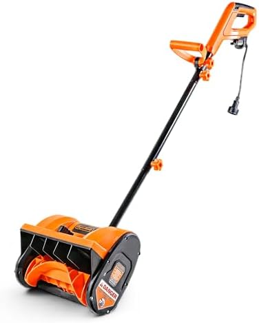 SuperHandy Electric Snow Thrower 120V Corded – 12 in. Width, 4 in. Depth, 20 ft. Throw Distance, Lightweight Plug-in Power Shovel for Sidewalks & Driveways