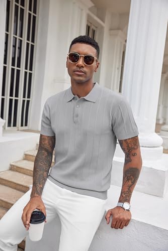 Image of COOFANDY Mens Knit Polo Shirts Short Sleeve Ribbed Textured Polo Shirt Lightweight Casual Golf Shirts Collared T Shirt