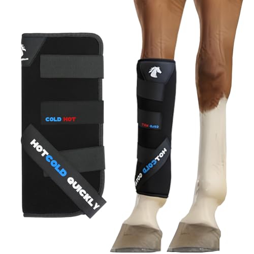Jiesxyii Hot&Cold Dual-Purpose Single Horse Leg Wrap with Graphene Layer,Horse Hot&Ice Leg Boot for Hock,Hooves,Ankle,Knee,40-Minute Temperature Control, Detachable Design,Black