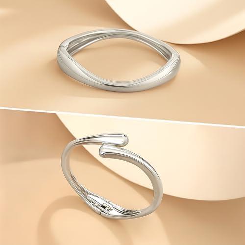 PEALICIOUS Gold Silver Chunky Bracelet for Women Girls 2Pcs 7in Arm Cuff - View 6
