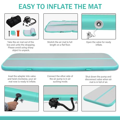 LUBAKED Airtrack Matte, Gymnastikmatte 4m (Farbe: Türkis) - 6