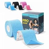 KinesioTape Professionale 5cm x 5m Idrorepellente Tape Kinesiologico in Cotone Traspirante Latex Free Colla Ipoallergenica Elasticità 140%-160% Cerotto Ginocchio e Articolazioni 1 Roll Azzurro