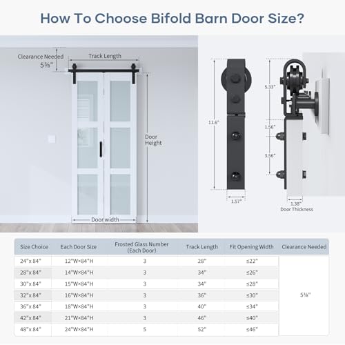 EaseLife 36"x 84" (Double 18" x 84") Bifold Barn Door, Bifold Sliding Barn Door with Hardware Kit, Solid MDF Wood Slab Covered with Water-Proof PVC Surface, Frosted Glass Panel, Assembly Required by EaseLife - Image 3
