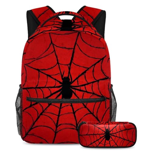 Cartable toile d'araignée noire sac à dos scolaire rouge grand format garçon et fille