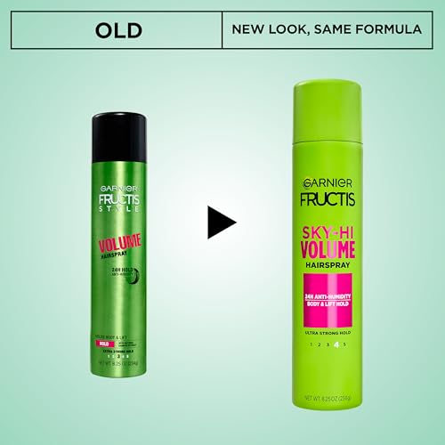 Image of Garnier Fructis Sky-Hi Volume Hairspray, Anti-Humidity Volumizing Spray With Bamboo Extract, Provides 24-Hour of Flexible Hold and Frizz Control, 8.25 oz, 2 Count (Packaging May Vary)