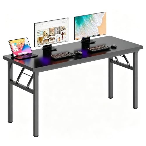 Image of DlandHome 62 Inch Large Folding Computer Desk, Fully Assembled, Black