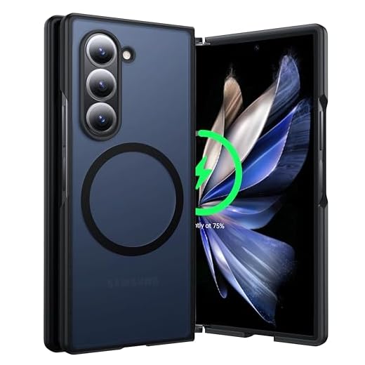 FNDMIL NO. 1 Magnetic for Samsung Galaxy Z Fold 6 Case with MagSafe[Military Grade Drop Tested][Anti-Fingerprint][Translucent Matte] Soft Silicone Bumper for Samsung Fold 6 Case Slim, Black