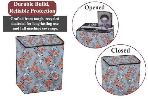 Image of The Furnishing Tree Polyester Waterproof Semi Automatic Washing Machine Cover Suitable for LG 9 Kg, 9.5 Kg & 10 Kg, Dimension DxWxH In Cms: ( 53.3x89x99 ), Floral Pattern Blue