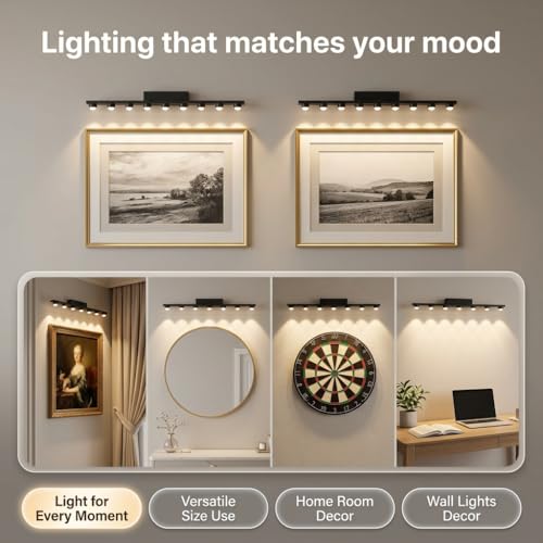 Image of 11-Head LED Mirror Wall Light 3-Color CCT (Warm + Natural + Cold White) Black Metal Vanity Bar Light for Bathroom Bedroom Living Room 90cm