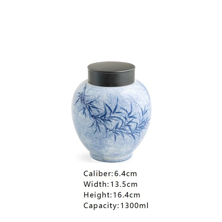 Zbiornik do przechowywania herbaty Czysty ręcznie malowany tuszem barwiony na zielono Duży okrągły pojemnik na herbatę Herbata domowa Zamknięta puszka Ceramiczny pojemnik(Jeden kolor-1300ml)