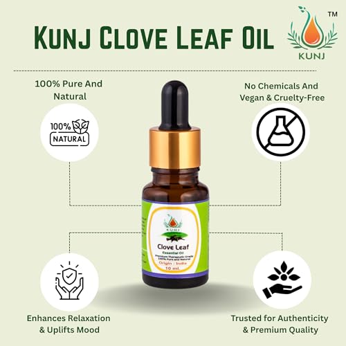 Image of KUNJ Clove Essential Oil 10ml - 100% Pure & Natural Undiluted | Clove Oil for Skin Care, Hair Growth & Scalp | For Diffuser, Aromatherapy, DIY Candle & Soap Making | Therapeutic Grade