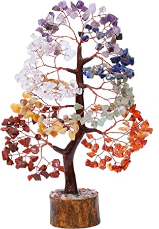 Seven Chakra Gemstone Tree Copper Wire Feng Shui Money Bonsai Good Luck Chakra Healing Crystals Home Decoration Ornament Figurine Wealth Prosperity Gift -Seven Chakra (Copper Wire)