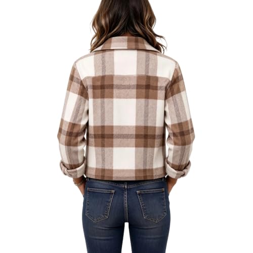 Elneeya Plaid Jacket Women Cropped Vintage Button Down Collared Fall Coat - image 7