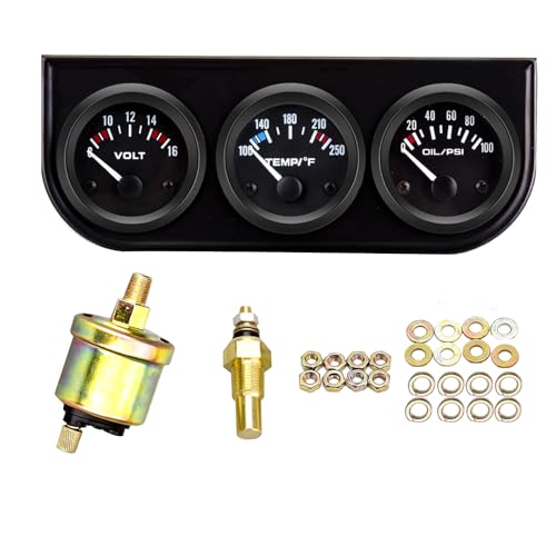 LAGWIUY 2' 52mm Triple Gauge Set Voltmeter Water Temp Oil Pressure Meter 3 in 1 Gauge Kit with Black Console for 12V Cars Ships Boats Truck Motorcycle Marine Automotive (White Pointer)