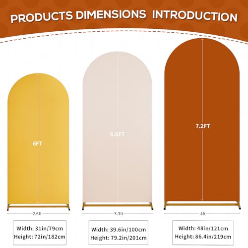Image of SoarDream Arch Backdrop Covers Wedding Arch Backdrop Cover 6FT 6.6FT 7.2FT Set of 3 Spandex Fitted Arch Wall Stretchy Backdrop Covers for Birthday Party (Yellow Beige Pumpkin)