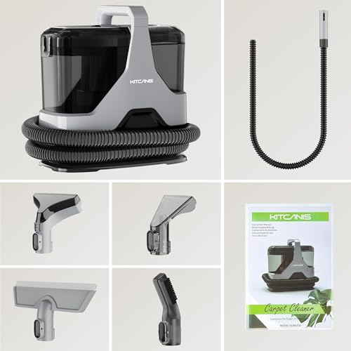 Kitcanis Nasssauger Polsterreiniger Waschsauger Gerät - 15KPa 600W 78dB Teppichreiniger Gerät mit 4 Düse Fleckenbürste für Teppich, Sofa, Vorleger, Polster, Treppen, Auto, Tierhaare