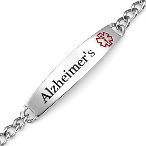 StickyJ Stainless Steel Alzheimers Slim Medical Alert Bracelet 8 In