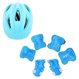Yx-outdoor Kinder-Rollschuh-Schutzset, für Schlittschuhe, Skateboard, Fahrrad, Handgelenkschutz, Ellbogenschützer, Knieschoner, mit Helm,Blau