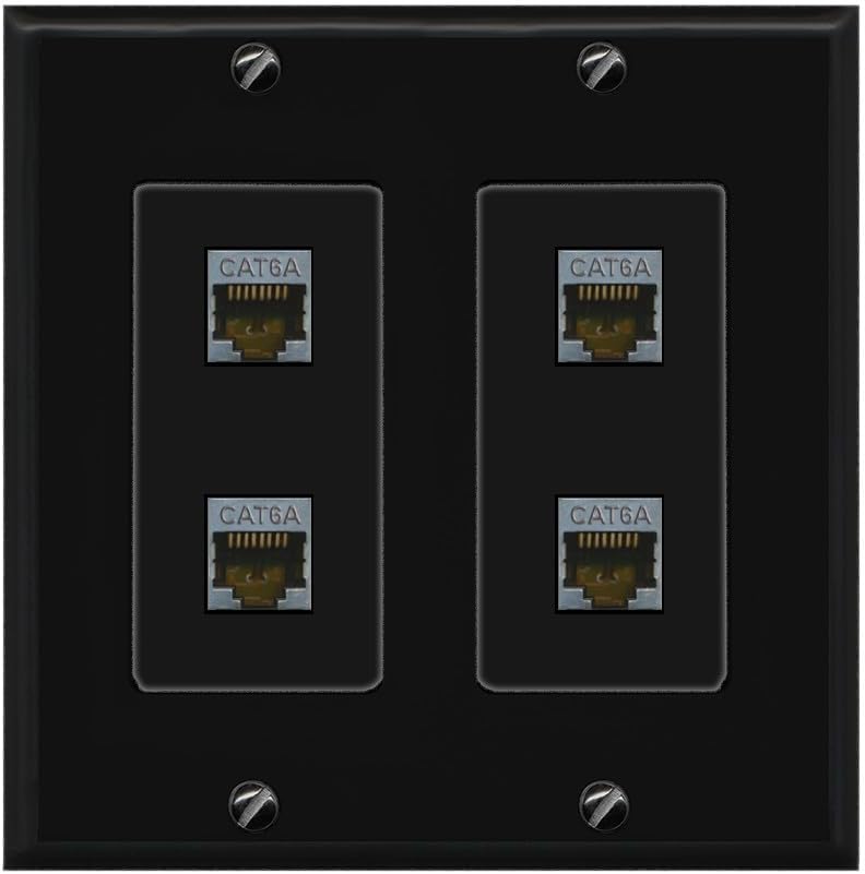 RiteAV - 4 Port Cat6A Ethernet Wall Plate - 2 Gang [Stainless/White]