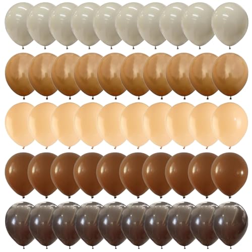 Image of 100pcs Brown Balloons Set - 12 Inch Dark Brown, Coffee, Sand White & Neutral Balloons for Boho, Safari, Cowboy, Bridal Baby Shower, Graduation Party Decoration (with 2 Ribbons)