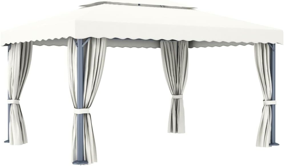 vidaXL Gazebo, Canopy Tent with 2-Tier Roof, Patio Pavilion with Curtains, Wedding Party Tent for Garden Beach, Cream White Aluminum