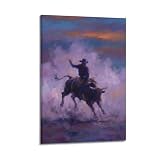 XKUGA Poster sur toile Twilight Blue Rodéo Western Dust Vintage Culture Décoration murale moderne pour famille, grotte d'hommes, salle de jeux, chambre de garçons et de filles, 30 x 45 cm