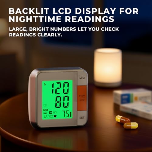 Blood Pressure Monitors for Home Use Accurate Wrist Blood Pressure Machine Adjustable 5.3\"-7.7\" BP Cuff for Home Use 2x120 Sets Memory Backlight LCD Display with Carrying Case