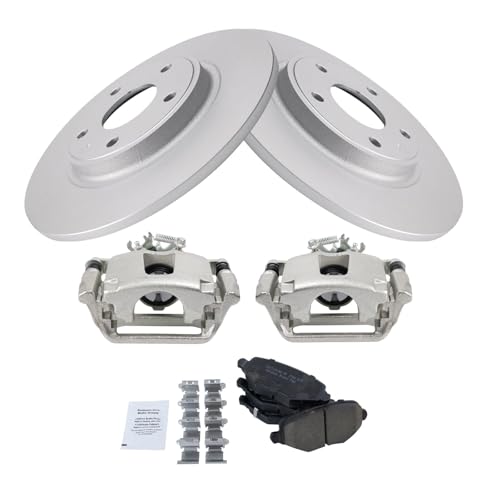 Image of TRQ Rear Brake Pad and Rotor Set Ceramic Coated Rotors Calipers Compatible with 2017-2018 Dodge Grand Caravan