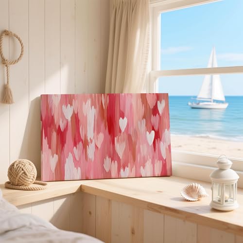 Impression sur toile cœurs abstraits rose 50x75 cm décoration murale moderne chambre sans cadre