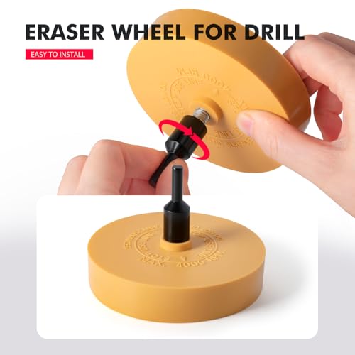 Image of FOSHIO Eraser Wheel for Drill, Decal Remover Wheel with Adapter, Razor Blade Scraper with 10pcs Plastic Razor Blades, Rubber Tool Kit for Remove Vinyl, Decal, Adhesive, Residue, Tape (Style 2)