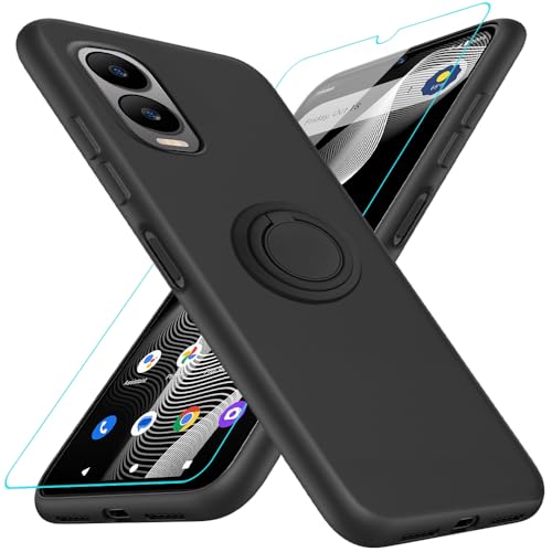 for Cricket Debut S3 Phone Case/AT&T Vista 2 Case with Glass Screen Protector, 360° Rotatable Ring Holder Kickstand/ Stand Protective Cover Case for Cricket Debut S3 2024 (3rd Version Only) - Black