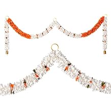 Toran Bandanwaar Artificial Flower Garland for Wall Door Hanging Home Temple Festival Wedding Function Party Decoration Decor and Gifting White and Orange