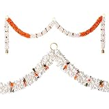 Toran Bandanwaar Artificial Flower Garland for Wall Door Hanging Home Temple Festival Wedding Function Party Decoration Décor and Gifting (White and Orange)
