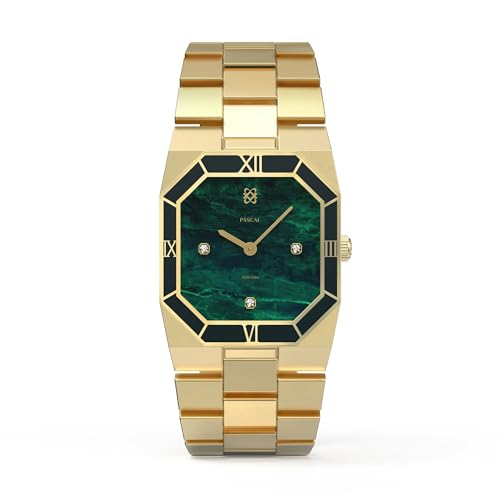 PASCAL Octagonal Enamel Diamond Watch for Men, Modern Vintage Octagonal Men's Quartz Luxury Gold Dress Watch, Sapphire Crystal, Roman Bezel