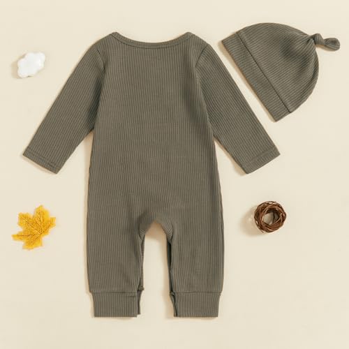 SAYOO Newborn Baby Boy Girl Romper I'm New Here Embroidery Letter Jumpsuit Coming Home Outfits Fall Gender Neutral Clothes3