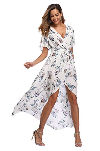 Image of VintageClothing Women's Wrap V Neck Floral Summer Dresses High Low Maxi Casual