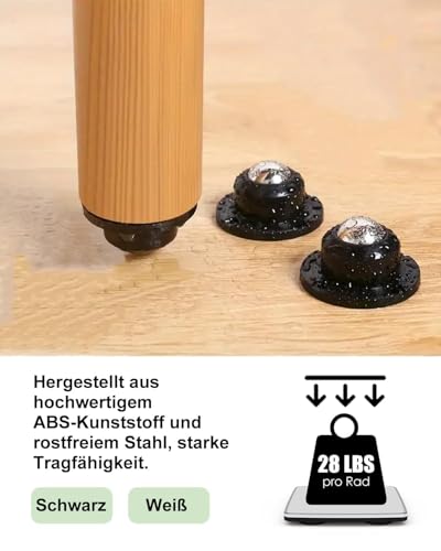 TRVL FIELDER Selbstklebende Lenkrollen, 360° schwenkbare Räder für Möbel, 1\ Stahl-Universalrad, 28 LBS Tragfähigkeit pro Rad, Niedrigprofil-Rolle für Büro-Küchengeräte-Lagerbehälter (8 PCS, schwarz)
