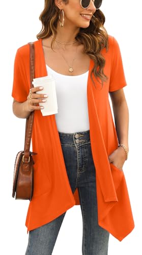 Image of Veryoung Floral Short Sleeve Cardigans for Women Casual Drape Open Front Lightweight Summer Cardigan with Pocket High Low Hem