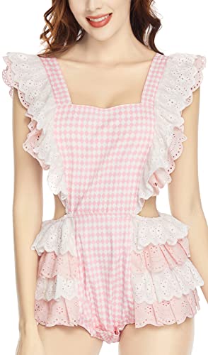 CutiePlusU Body con Botones en la Entrepierna - Plaid Lace Rosa L