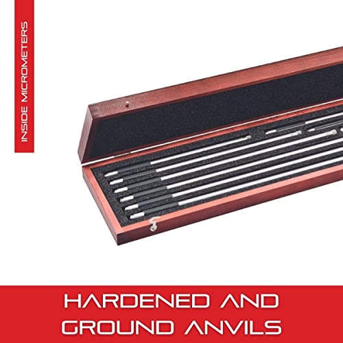 Starrett Tubular Inside Micrometer Set With Case, Quick-Reading Figures, Hardened, Interchangeable And Ground Anvils - 1.5-8" Range, 001" Graduations - 823Az #TOP3