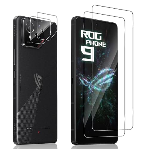 Xunzii Protector de Pantalla para ASUS ROG Phone 9/ROG Phone 9 Pro y Protector Lente Cámara [2+2 Piezas], 9H HD Alta Sensibilidad Resistente a Arañazos Cristal Templado Vidrio Templado